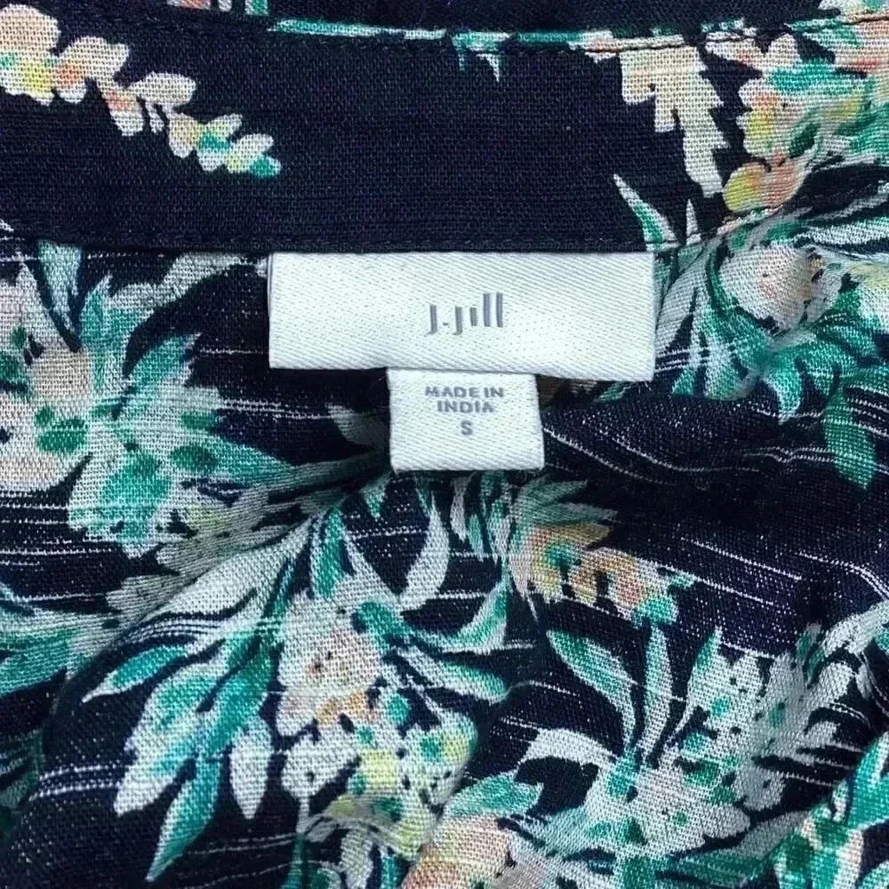 J. Jill Dress Womens S Blue Green Floral Cotton Puff Sleeve Pockets Midi - Picture 10 of 11